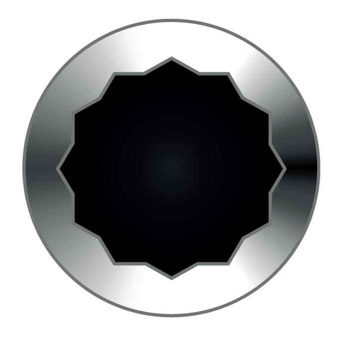Top view of 12-point double hex drive