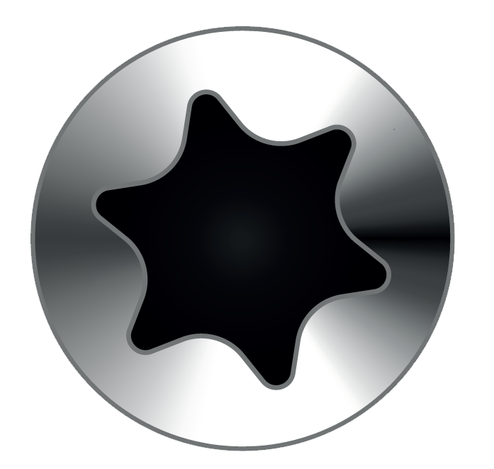 Top view of six-lobe Torx hexalobular drive